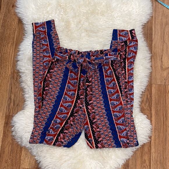 Mudd Sueded Jersey Paperbag Waisted Joggers Tapered Ankle Floral & Paisley EUC - Picture 1 of 12